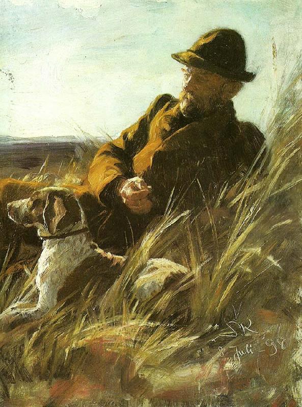 Peter Severin Kroyer jager med hund china oil painting image
